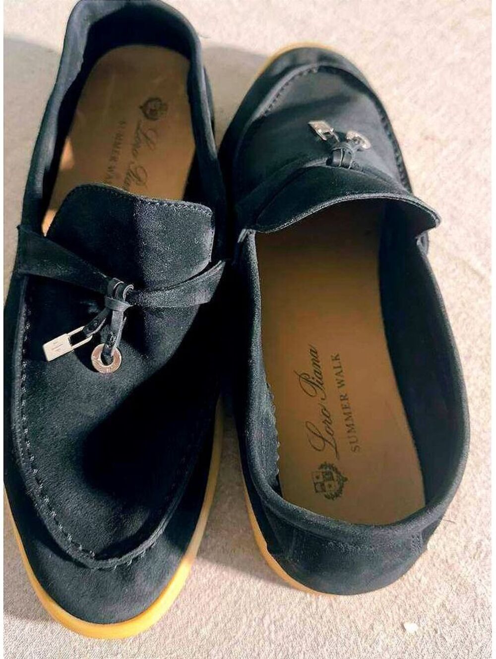 Loro Piana Summer Walk Women’s Suede Loafers Black Size 37 Made in Italy